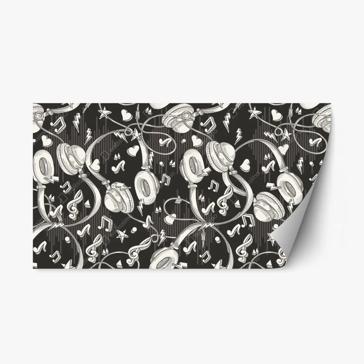 Repositionable sticker monochrome headphones and music notes pattern • Wallissimo® Repositionable sticker monochrome headphones and music notes pattern • Wallissimo®