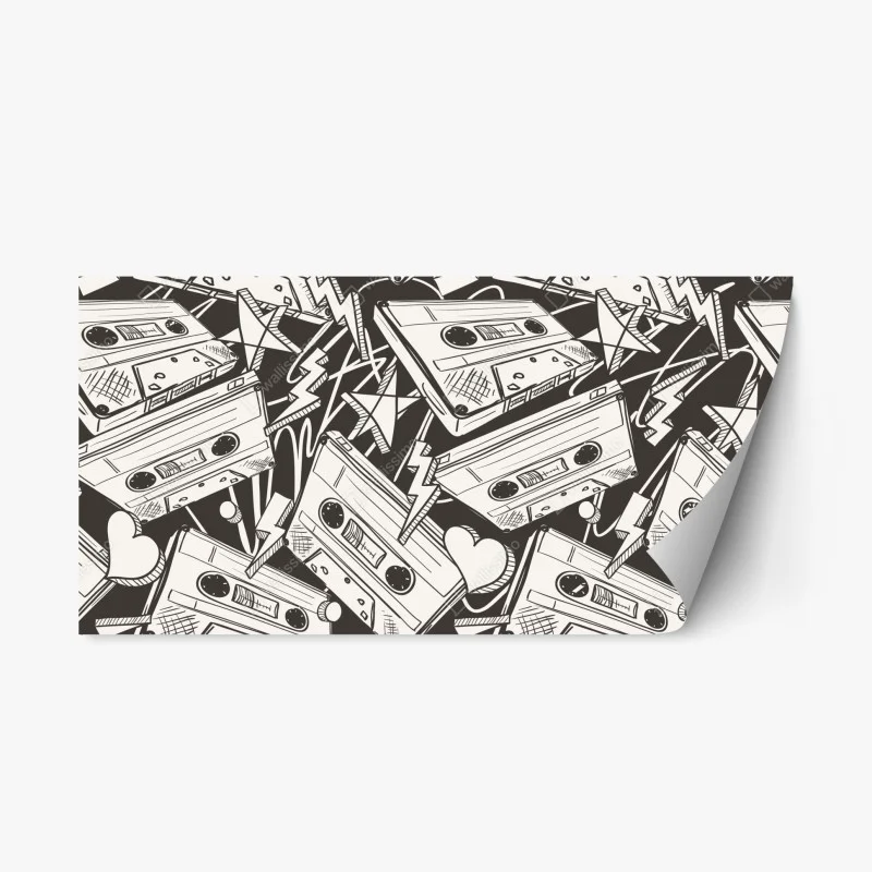 Repositionable sticker vintage cassette tape pattern