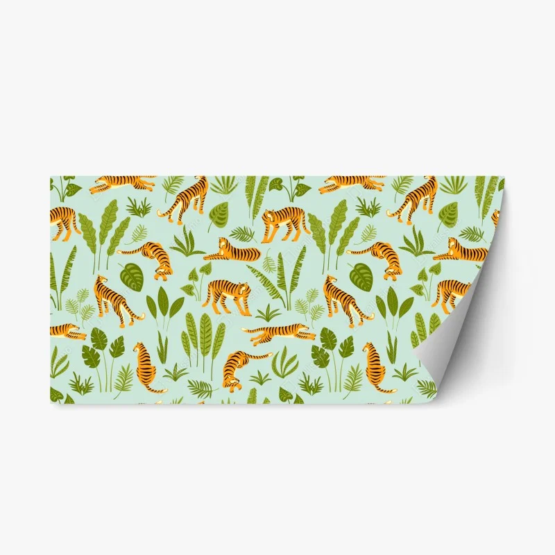 Repositionable sticker playful tiger jungle pattern