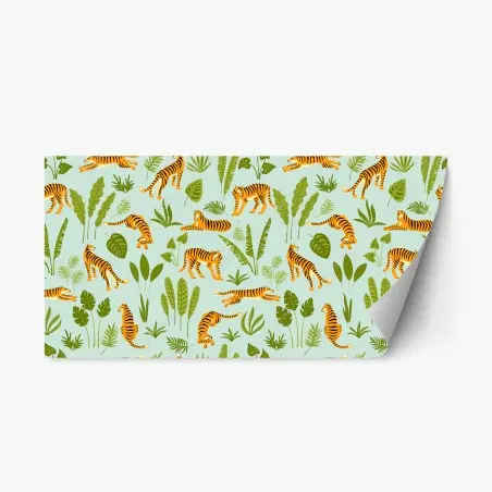 Repositionable sticker playful tiger jungle pattern • Wallissimo®