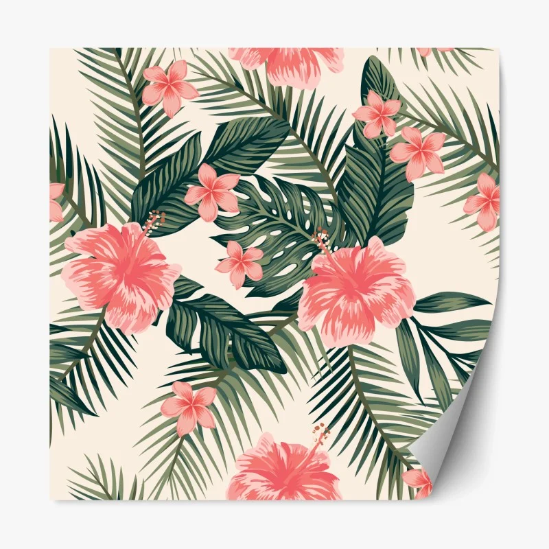 Repositionable sticker tropical hibiscus floral pattern ⁕ Wallissimo®