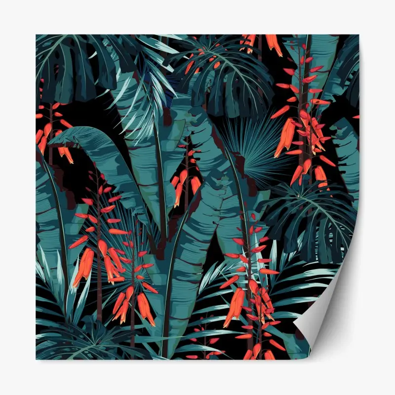 Repositionable sticker tropical teal jungle foliage