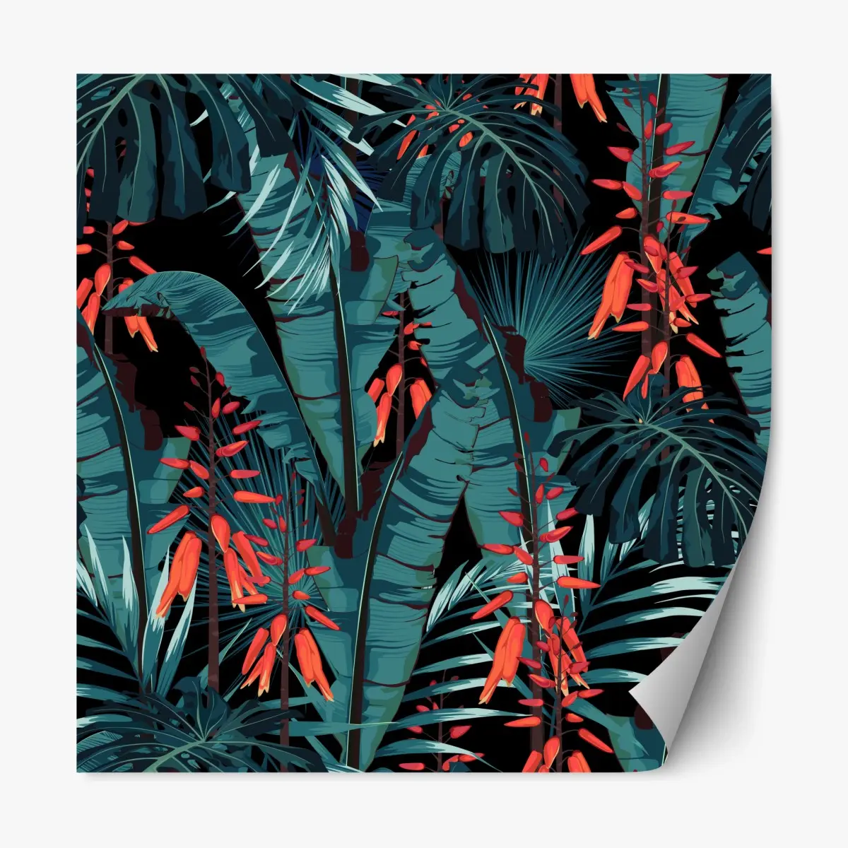 Repositionable sticker tropical teal jungle foliage • Wallissimo® Repositionable sticker tropical teal jungle foliage • Wallissimo®
