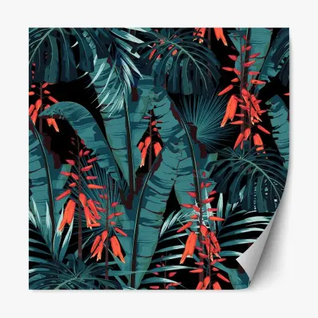 Repositionable sticker tropical teal jungle foliage • Wallissimo®