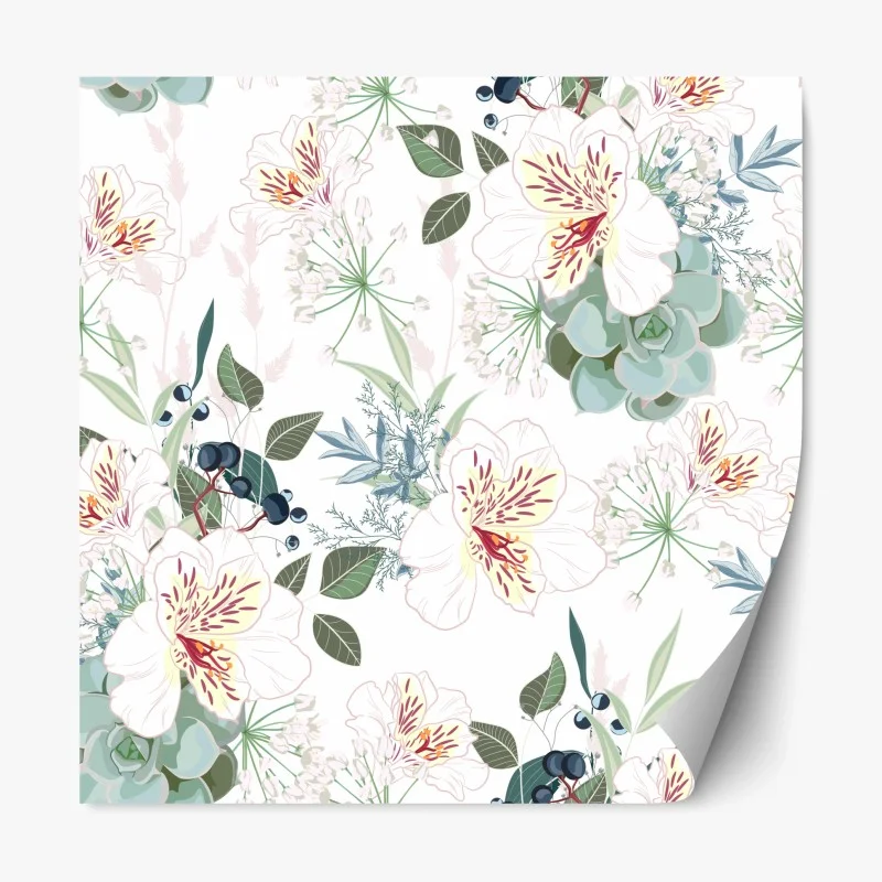 Repositionable sticker delicate pastel floral pattern