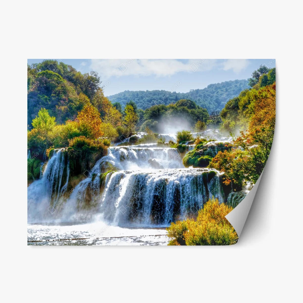 Repositionable sticker cascading waterfall in lush forest • Wallissimo® Repositionable sticker cascading waterfall in lush forest • Wallissimo®