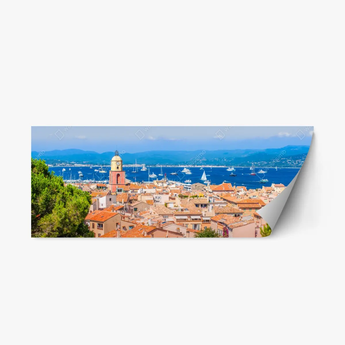 Repositionable sticker sunlit Mediterranean harbor panorama • Wallissimo® Repositionable sticker sunlit Mediterranean harbor panorama • Wallissimo®