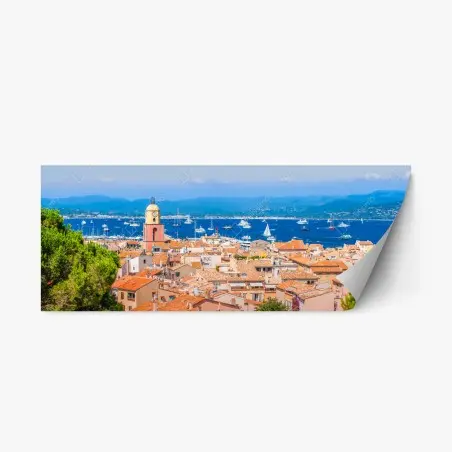 Repositionable sticker sunlit Mediterranean harbor panorama • Wallissimo®
