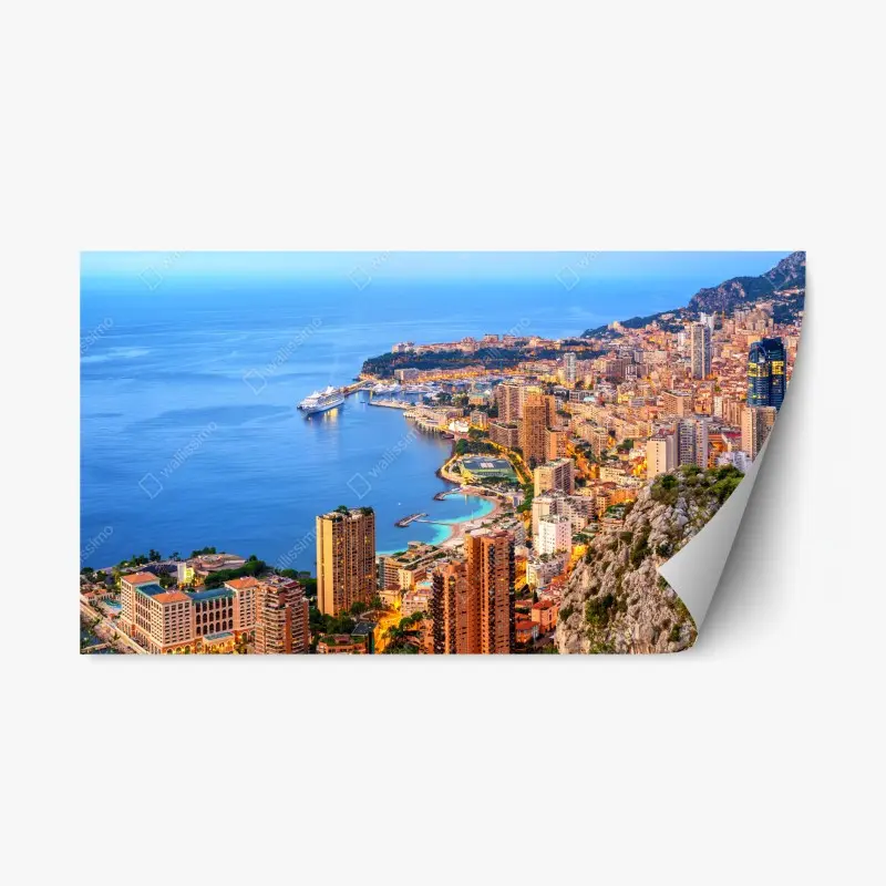Repositionable sticker Monaco coastal cityscape at dusk