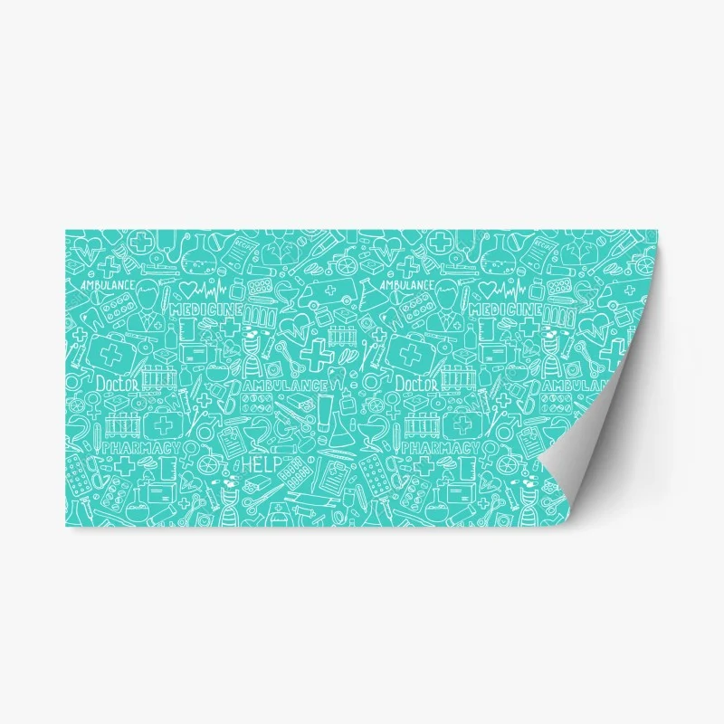 Repositionable sticker turquoise medical icons seamless pattern