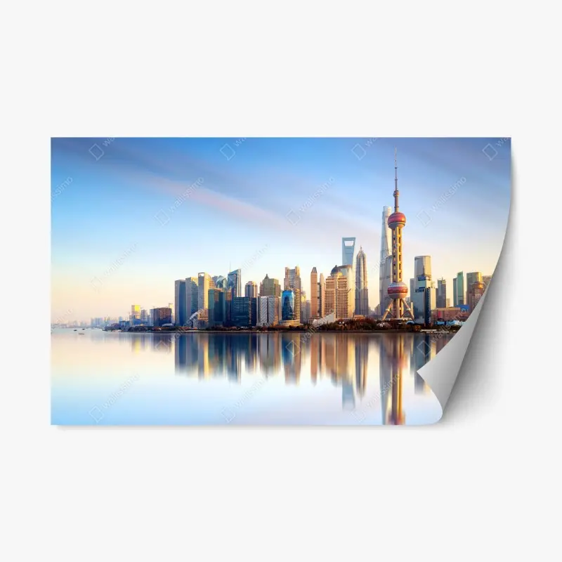 Repositionable sticker Shanghai skyline reflection at sunrise