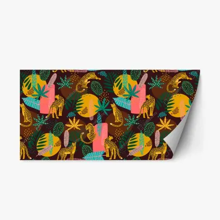 Repositionable sticker tropical cheetah pattern with vibrant leaves • Wallissimo®