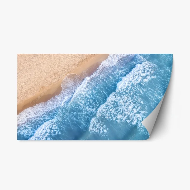 Repositionable sticker aerial view of turquoise waves on sandy beach