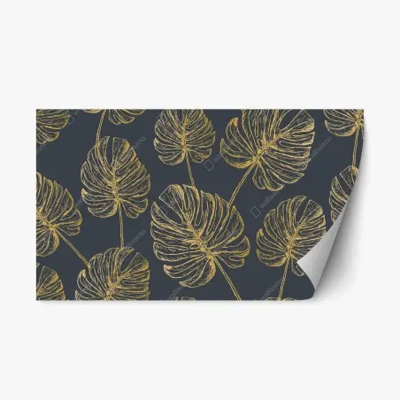 Repositionable sticker gold monstera leaves on dark background • Wallissimo®
