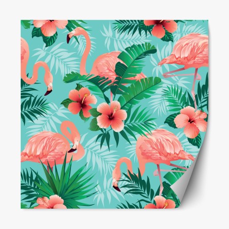 Repositionable sticker tropical flamingo oasis • Wallissimo®