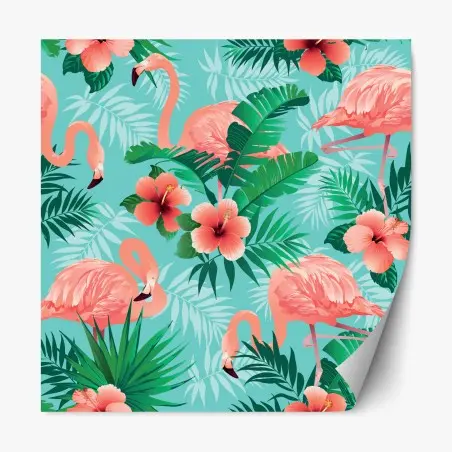 Repositionable sticker tropical flamingo oasis • Wallissimo®