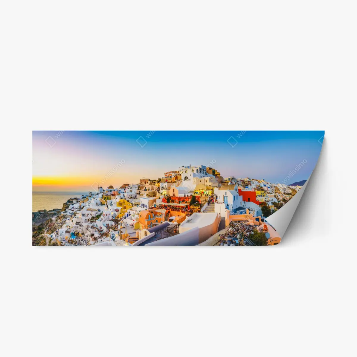 Repositionable sticker sunset over Santorini village panoramic view ⁕ Wallissimo® Repositionable sticker sunset over Santorini village panoramic view ⁕ Wallissimo®