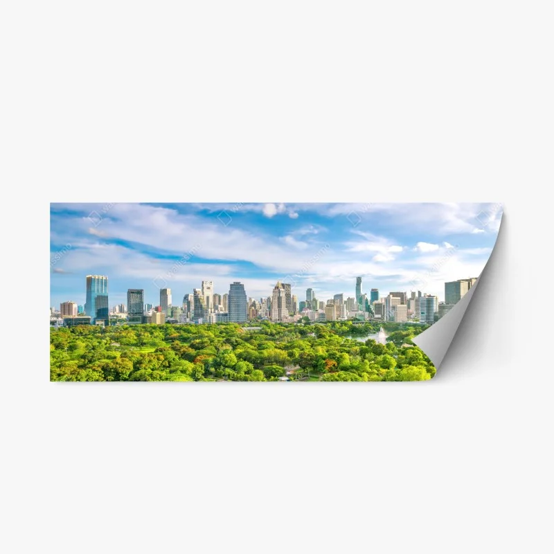 Repositionable sticker vibrant Bangkok skyline above Lumpini Park