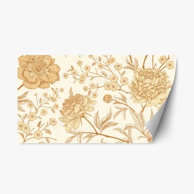 Repositionable sticker vintage beige peony floral pattern