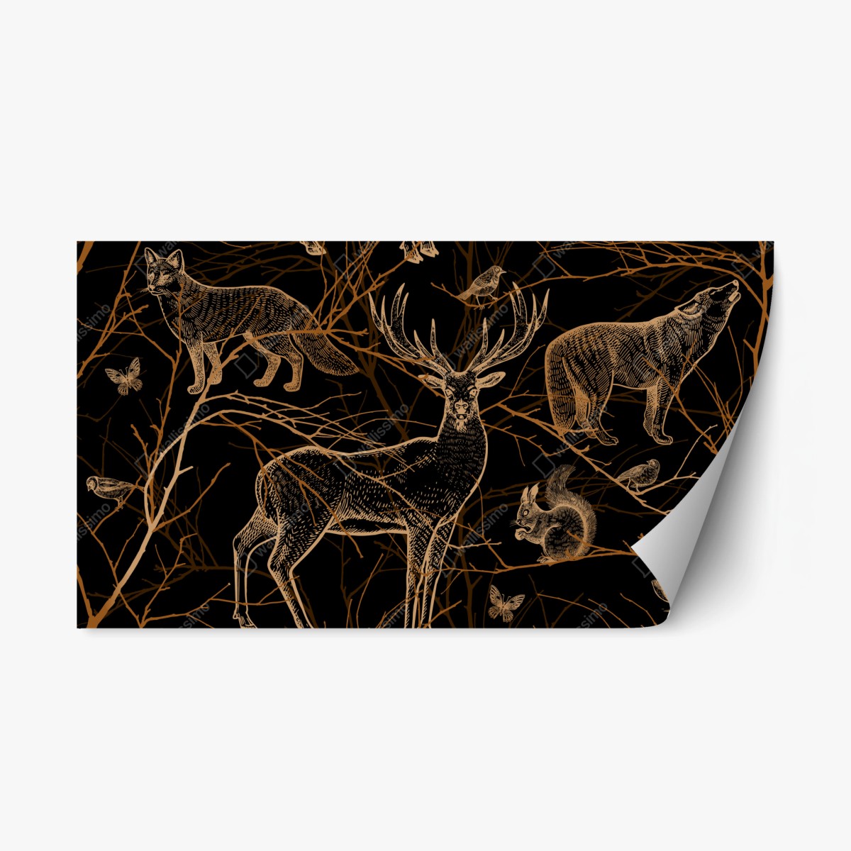 Repositionable sticker golden forest animals on black • Wallissimo®