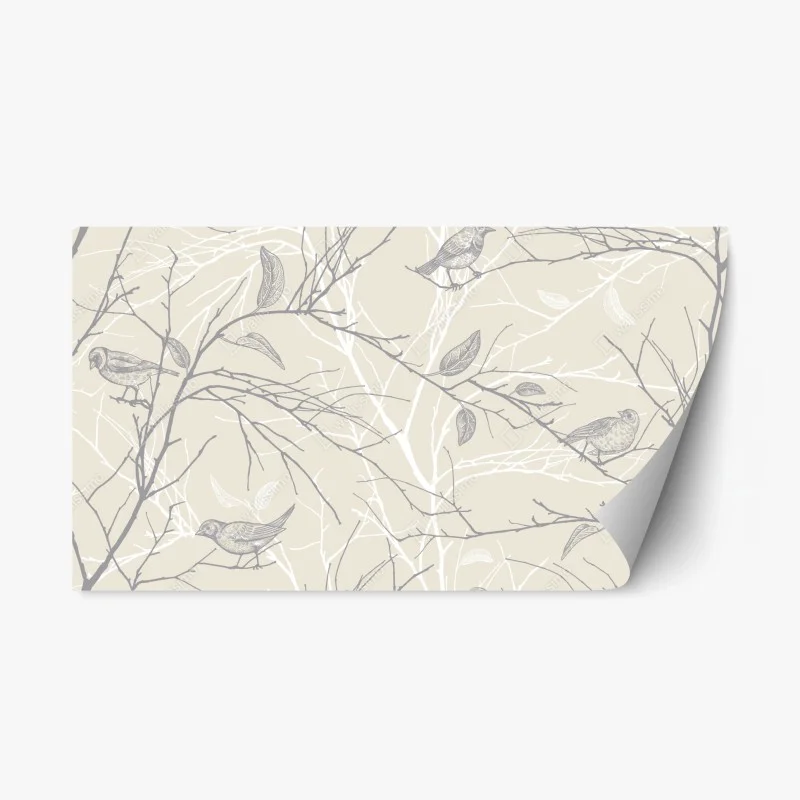 Repositionable sticker soft beige bird and branch pattern