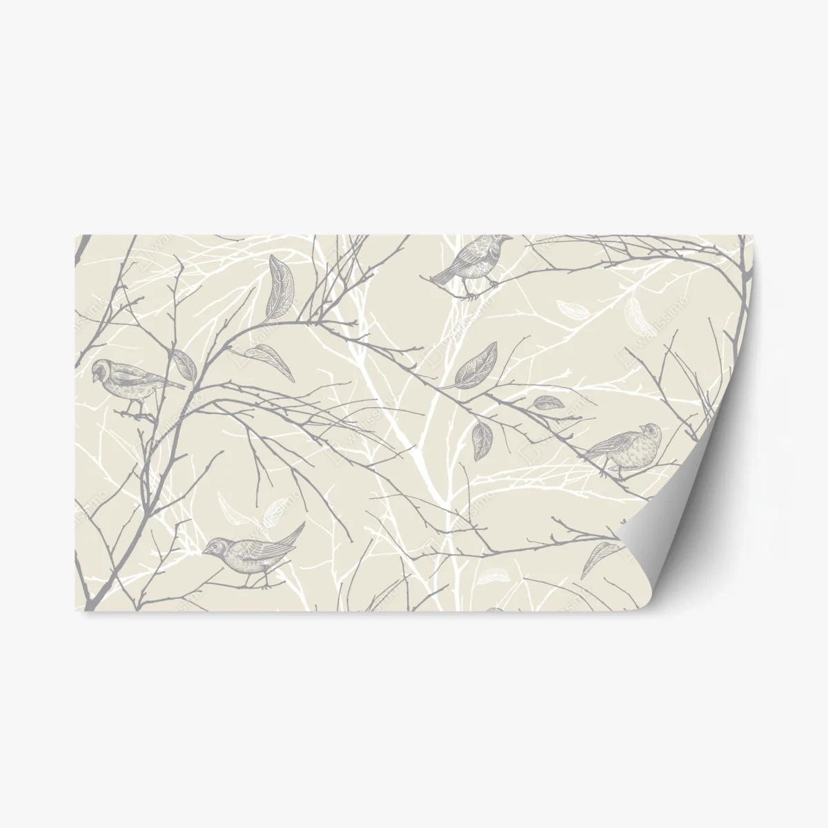 Repositionable sticker soft beige bird and branch pattern • Wallissimo® Repositionable sticker soft beige bird and branch pattern • Wallissimo®