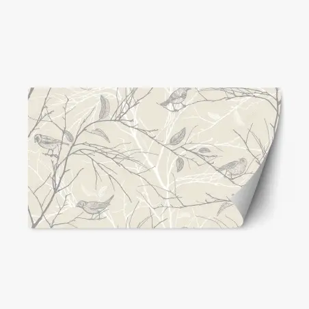 Repositionable sticker soft beige bird and branch pattern • Wallissimo®