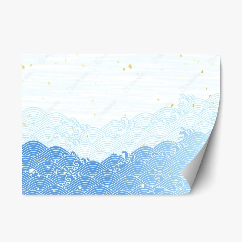 Repositionable sticker calm blue waves with gold accents