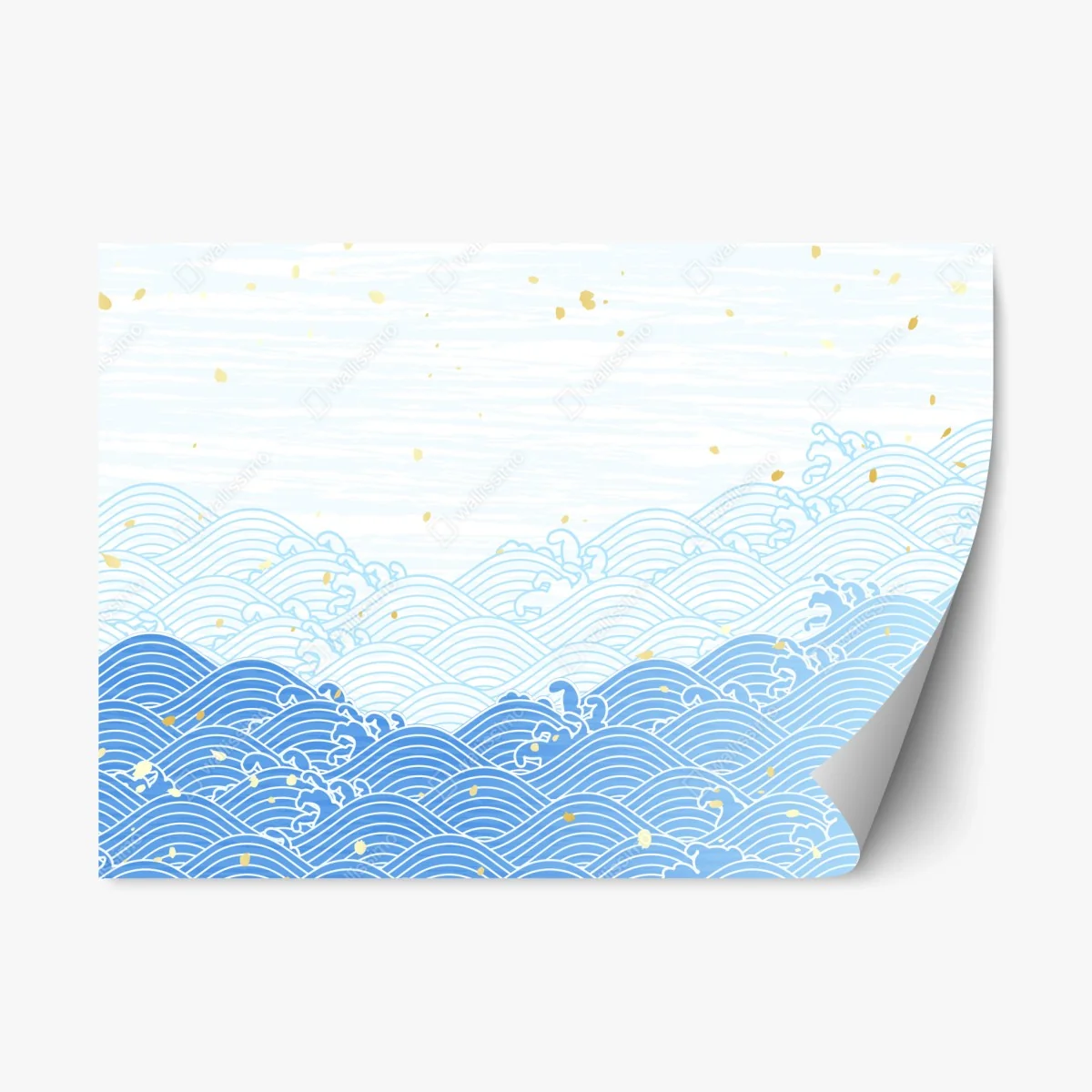 Repositionable sticker calm blue waves with gold accents • Wallissimo® Repositionable sticker calm blue waves with gold accents • Wallissimo®