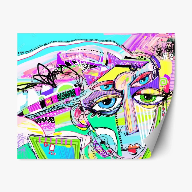 Repositionable sticker vibrant abstract face portrait