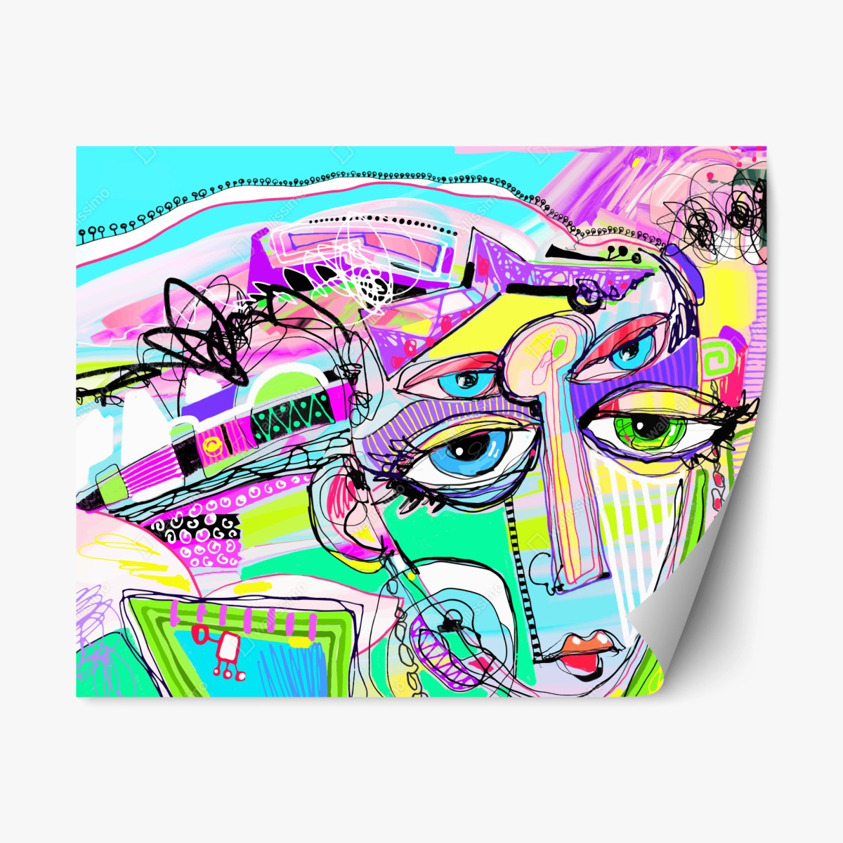 Repositionable sticker vibrant abstract face portrait ⁕ Wallissimo® Repositionable sticker vibrant abstract face portrait ⁕ Wallissimo®