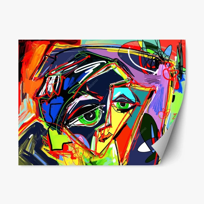 Repositionable sticker vibrant abstract face portrait