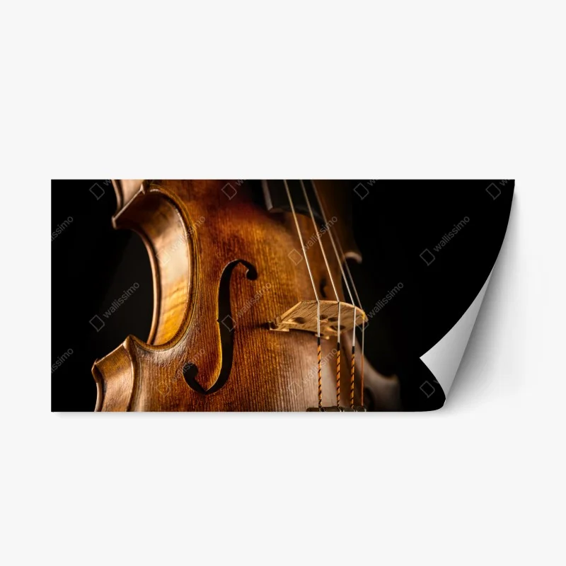 Repositionable sticker warm wooden violin close-up