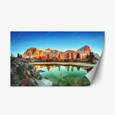 Repositionable sticker alpine sunrise over mountain lake • Wallissimo®