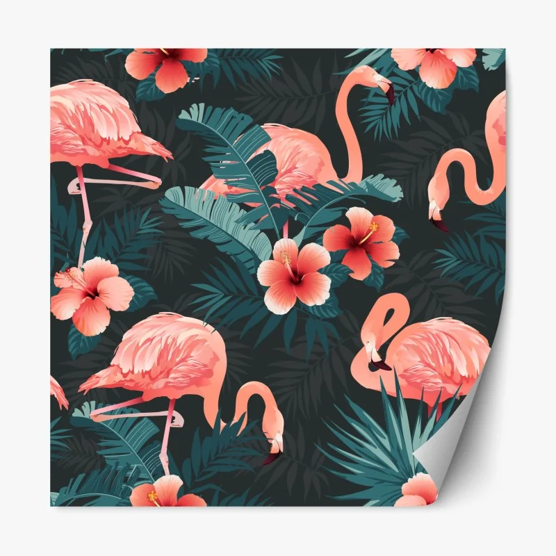 Repositionable sticker tropical pink flamingo pattern