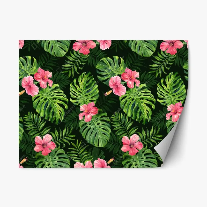 Repositionable sticker vibrant hibiscus floral pattern • Wallissimo®