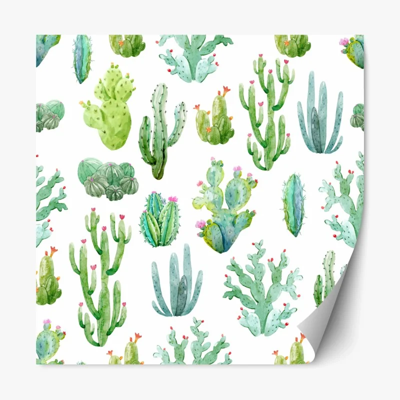 Repositionable sticker watercolor cactus garden pattern