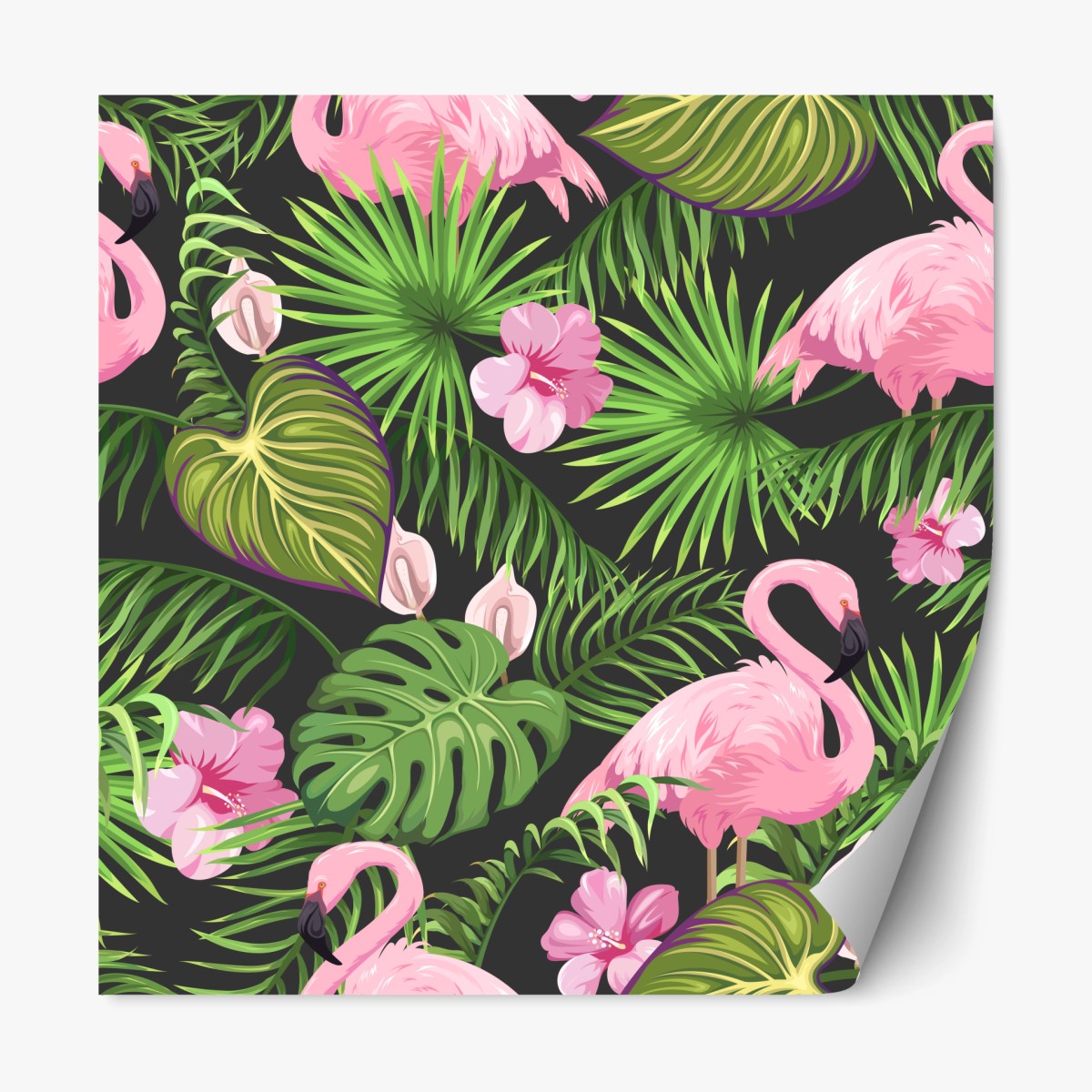 Repositionable sticker pink flamingo tropical pattern • Wallissimo®