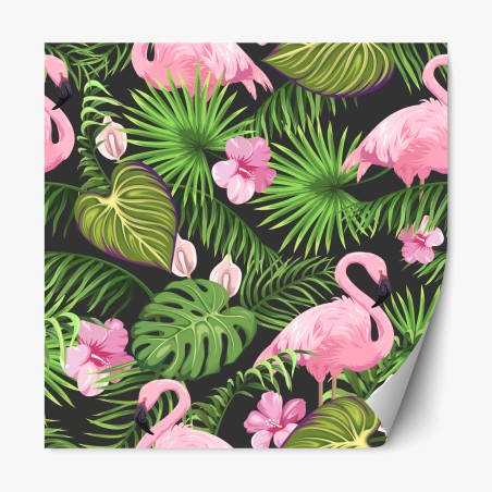 Repositionable sticker pink flamingo tropical pattern • Wallissimo®