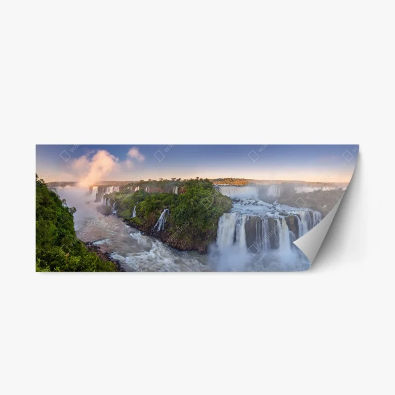 Repositionable sticker misty waterfall panorama in lush forest