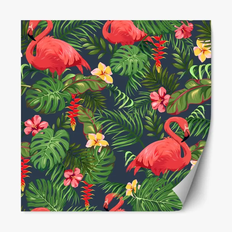 Repositionable sticker tropical flamingo botanical design