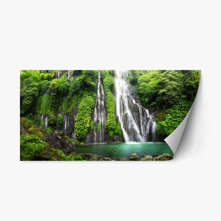 Repositionable sticker serene waterfall in emerald forest • Wallissimo®