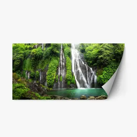 Repositionable sticker serene waterfall in emerald forest • Wallissimo®