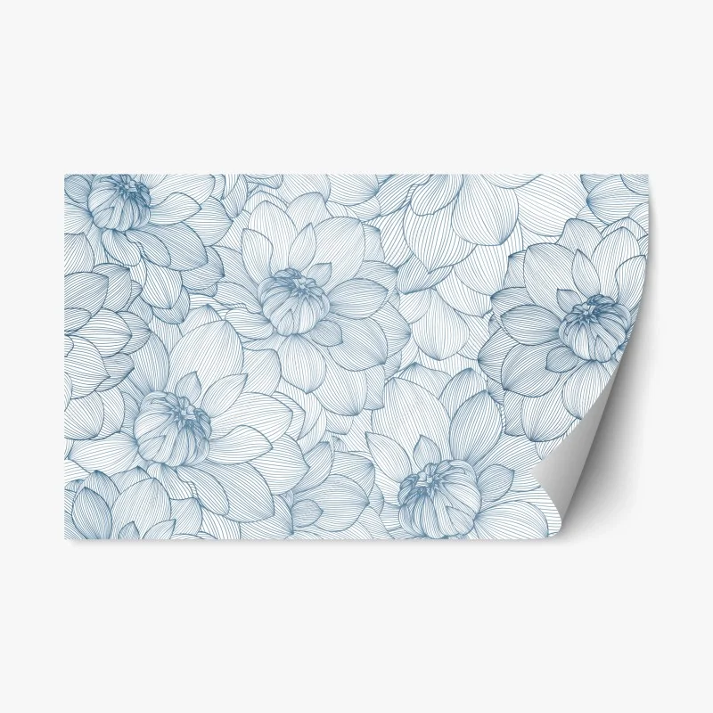 Repositionable sticker delicate blue floral linework