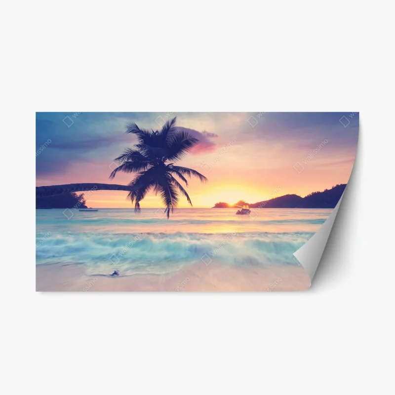 Repositionable sticker tropical pastel sunset seascape