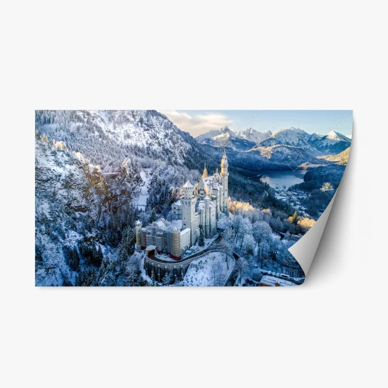 Repositionable sticker winter castle in snowy mountains