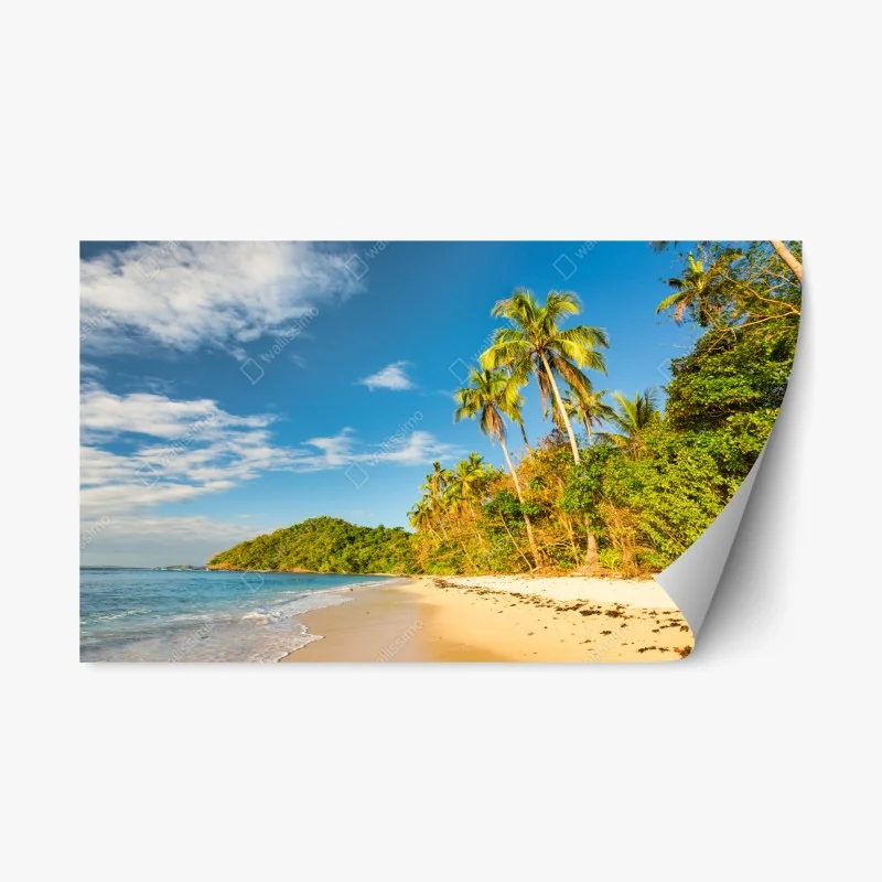 Repositionable sticker golden tropical beach at sunset