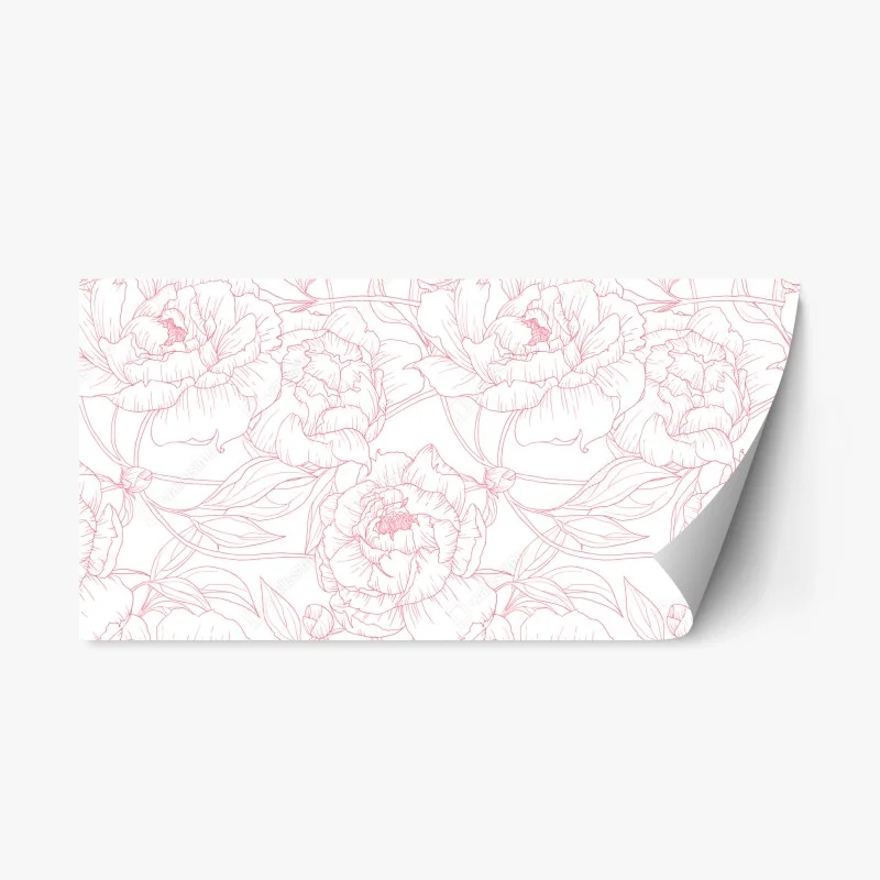 Repositionable sticker delicate pink peony line art pattern