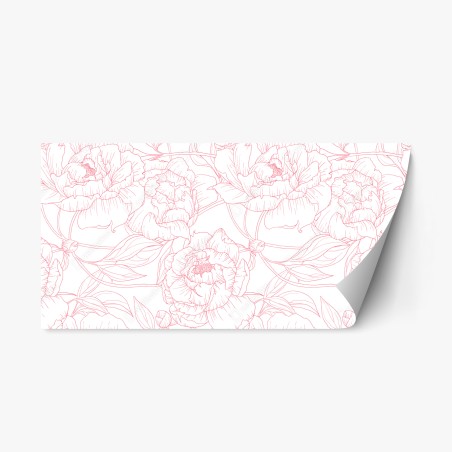 Repositionable sticker delicate pink peony line art pattern • Wallissimo®