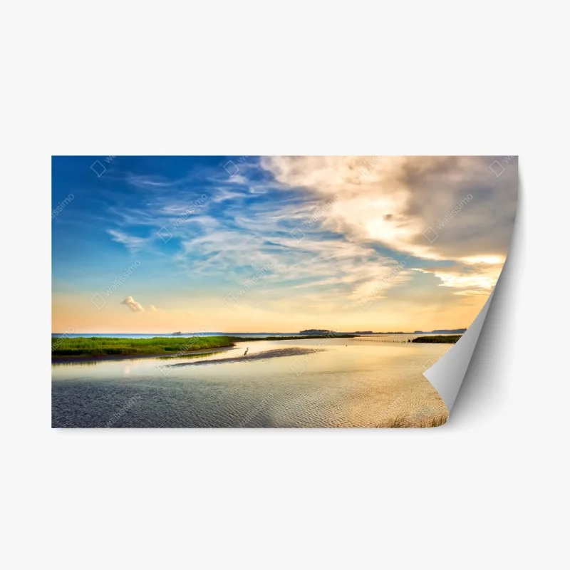 Repositionable sticker great blue heron at Chesapeake Bay sunset